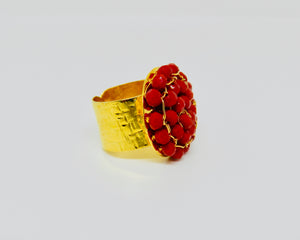 Red Beaded Gold Ring