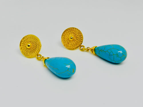 Gold and Blue Turquoise Earrings