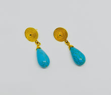 Load image into Gallery viewer, Gold and Blue Turquoise Earrings