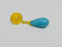 Load image into Gallery viewer, Gold and Blue Turquoise Earrings